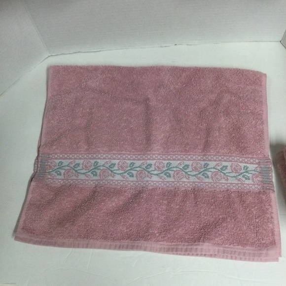 Fieldcrest Vintage 1990’s Pink Floral Strip Towel 6pc Set - Picture 8 of 13